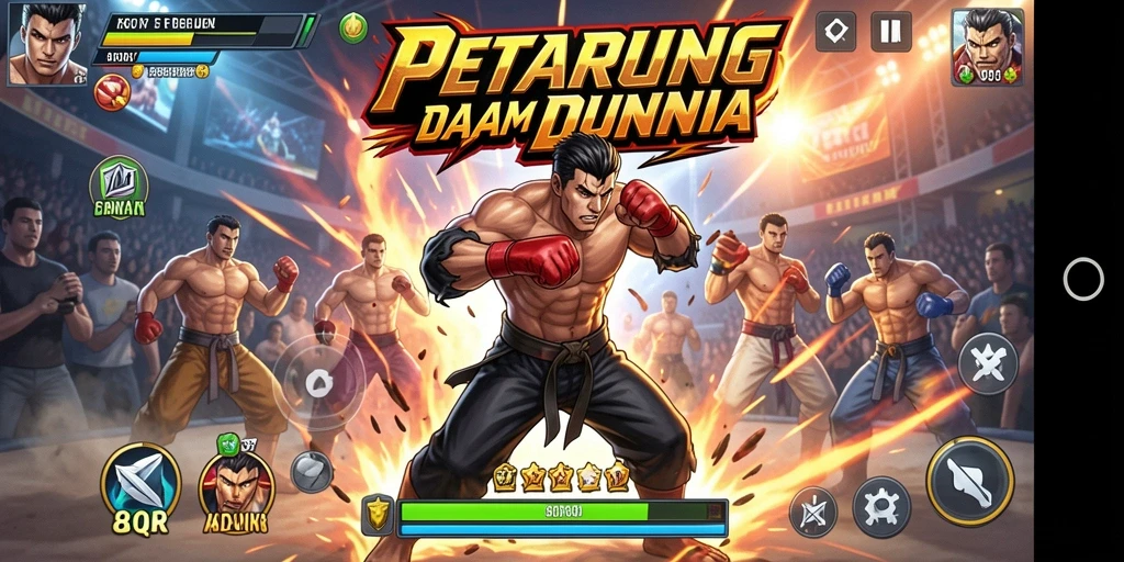 Gameplay 8QR dengan pertarungan seru antara karakter.