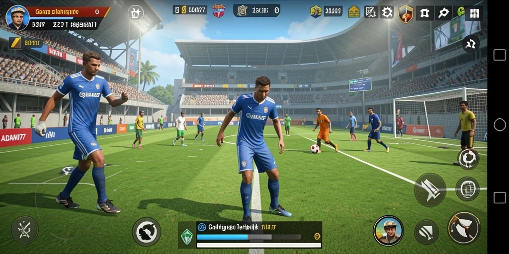 Screenshot ADAM77 menampilkan aksi pertandingan olahraga yang seru.