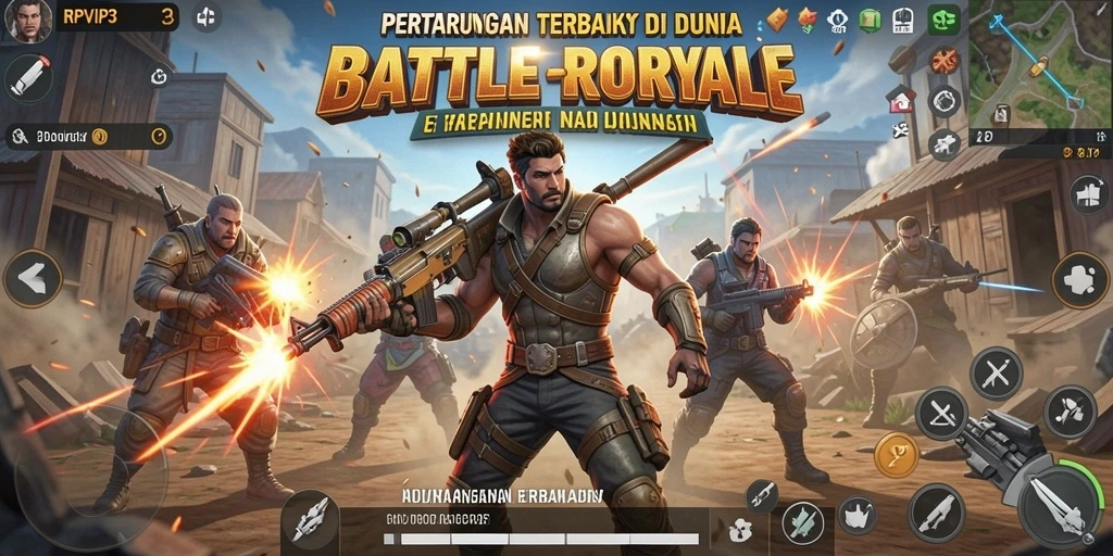 Screenshot RPVIP3 menampilkan aksi pertempuran seru di arena Battle Royale.