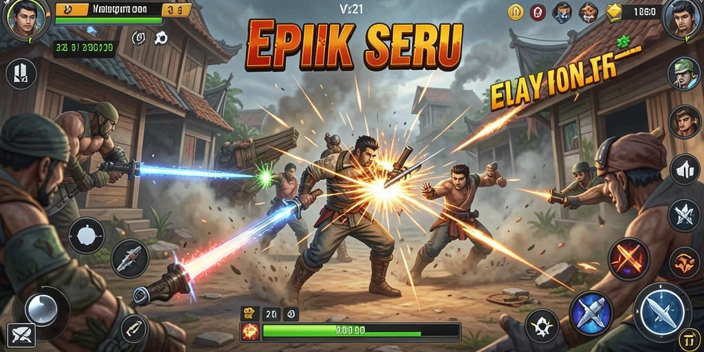 Screenshot gameplay V21 menampilkan pertarungan mendebarkan antar karakter.